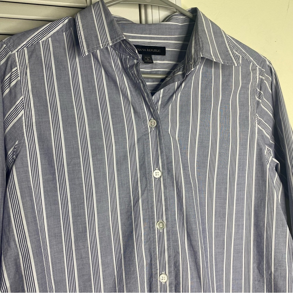 Tommy Hilfiger button down shirt cotton small petite gray - Picture 4 of 10